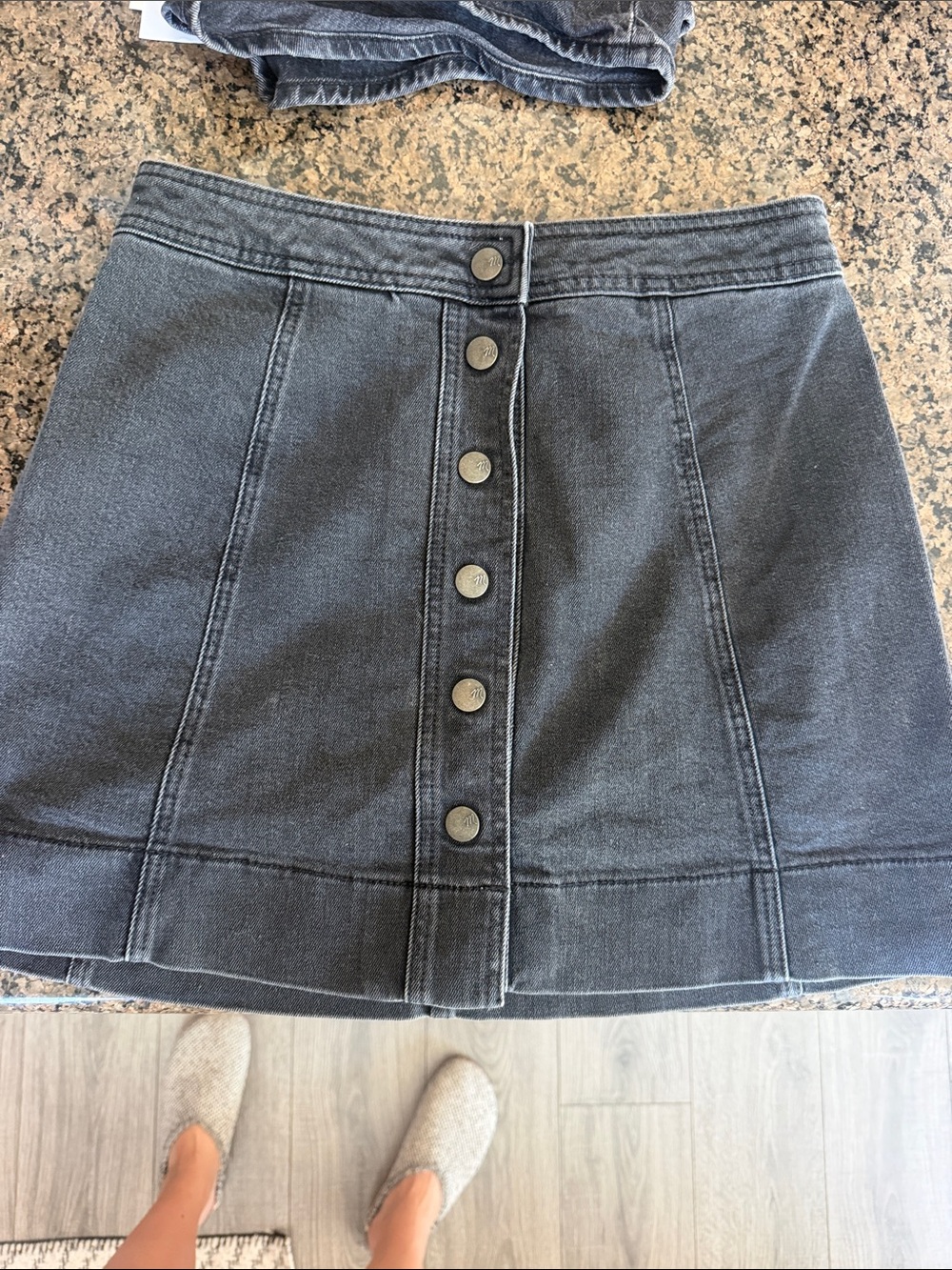 Madewell Washed Black Button-Front A-Line Denim Skirt